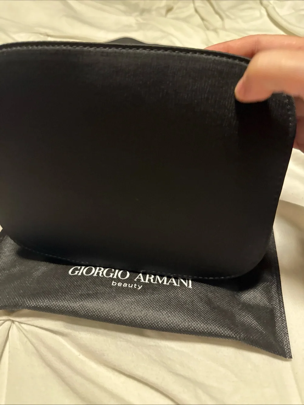 Giorgio Armani Black Leather Crossbody with Gold Zip Accent